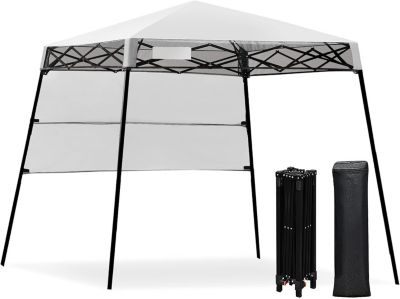 Tonnelle Pliant 2,1x2,1M, Tente de Reception Pliante avec Hauteur Réglable, avec Cadre Robuste, avec Sac de Transport (Blanc)
