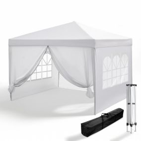 Tonnelle pliante 3x3m 160 g/m2 Blanche + 4 parois + Kit de Lestage