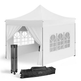 Tonnelle Pliante 3x3m imperméable 320 g/m2 Blanche + 4 parois + Kit de Lestage