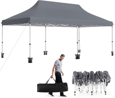 Tonnelle Pliante 3x6m Imperméable, Sac de Transport, Sac Lesté, Pavillon de Jardin Pop-Up (Pliable,Gris-sans Bâche)