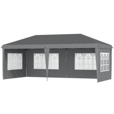 Tonnelle pop up pliante - barnum pliable - 4 cotés démontables - 4 fenêtres - acier oxford haute densité gris
