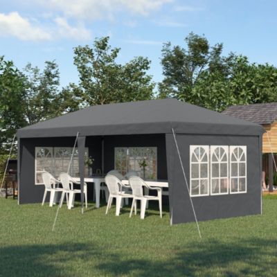 Tonnelle pop up pliante - barnum pliable - 4 cotés démontables - 4 fenêtres - acier oxford haute densité gris