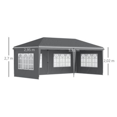 Tonnelle pop up pliante - barnum pliable - 4 cotés démontables - 4 fenêtres - acier oxford haute densité gris