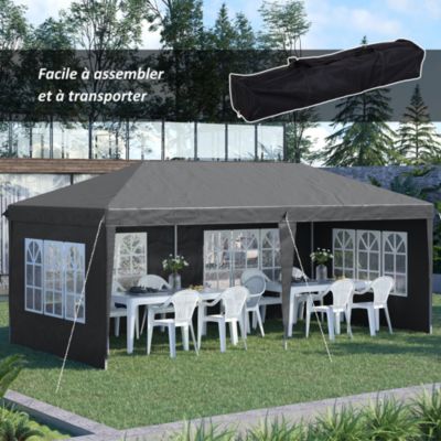Tonnelle pop up pliante - barnum pliable - 4 cotés démontables - 4 fenêtres - acier oxford haute densité gris