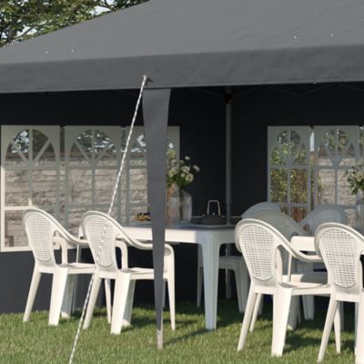 Tonnelle pop up pliante - barnum pliable - 4 cotés démontables - 4 fenêtres - acier oxford haute densité gris
