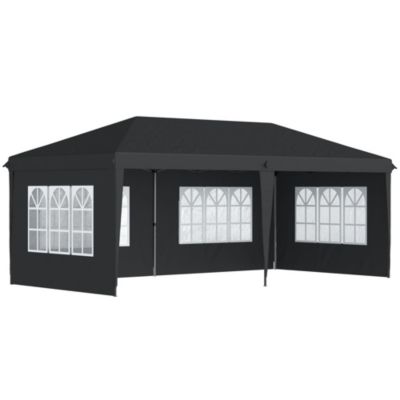 Tonnelle pop up pliante - barnum pliable - 4 cotés démontables - 4 fenêtres - acier oxford haute densité noir