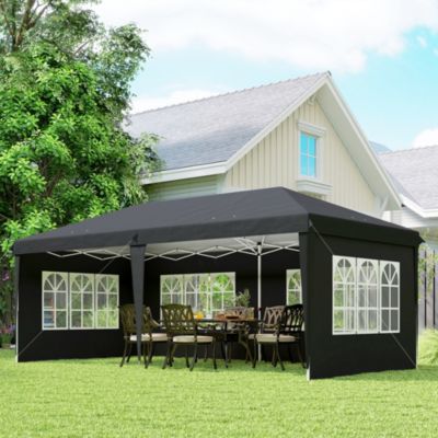 Tonnelle pop up pliante - barnum pliable - 4 cotés démontables - 4 fenêtres - acier oxford haute densité noir
