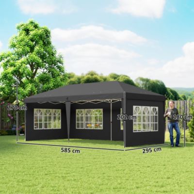 Tonnelle pop up pliante - barnum pliable - 4 cotés démontables - 4 fenêtres - acier oxford haute densité noir