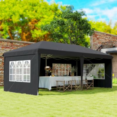 Tonnelle pop up pliante - barnum pliable - 4 cotés démontables - 4 fenêtres - acier oxford haute densité noir