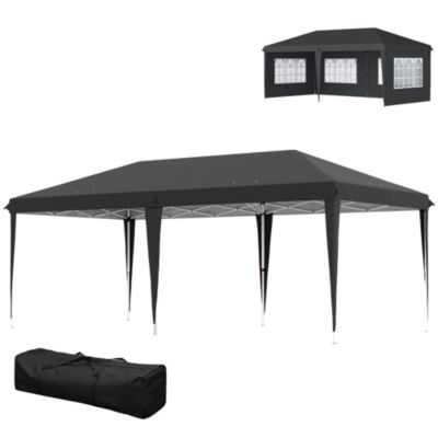 Tonnelle pop up pliante - barnum pliable - 4 cotés démontables - 4 fenêtres - acier oxford haute densité noir