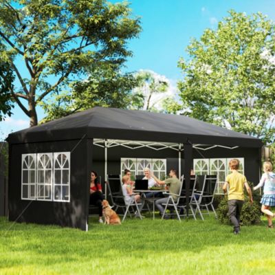Tonnelle pop up pliante - barnum pliable - 4 cotés démontables - 4 fenêtres - acier oxford haute densité noir