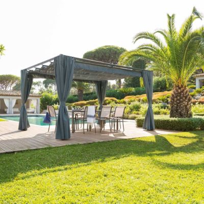 Tonnelle rectangulaire "Palmeira" ardoise 4x3m en aluminium traité époxy - Hespéride