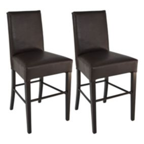 TONY - Lot de 2 Tabourets H64 Wengé et Assise Simili Cuir Marron