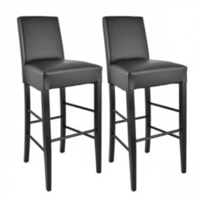 TONY - Lot de 2 Tabourets Laqués Noir et Assise Simili Cuir Noir