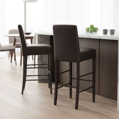 TONY - Lot de 2 Tabourets Laqués Noir et Assise Simili Cuir Noir