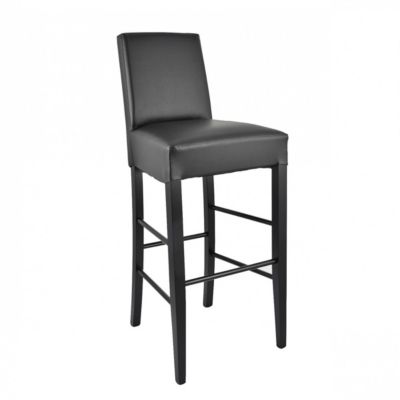 TONY - Lot de 2 Tabourets Laqués Noir et Assise Simili Cuir Noir