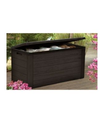 TOOD Malle de rangement en résine - 300 L - Marron aspect bois - 120 x 46 x 58 cm