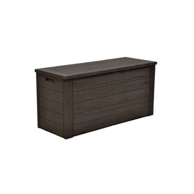 TOOD Malle de rangement en résine - 300 L - Marron aspect bois - 120 x 46 x 58 cm
