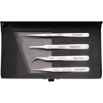TOOLCRAFT 816747 jeu de 4 pincettes de précision en acier inoxydable - pointes fine, plate, faucille, pointue