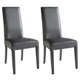 TORINO - Lot de 2 Chaises Simili Gris et Pieds Laqués