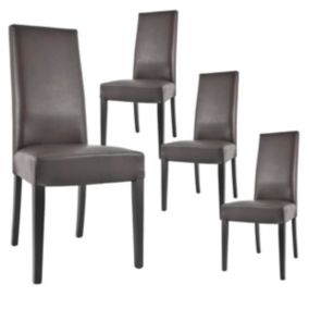 TORINO - Lot de 4 Chaises Simili Marron et Pieds Wengé