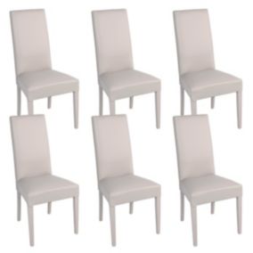 TORINO - Lot de 6 Chaises Simili Gris Clair et Pieds Laqués