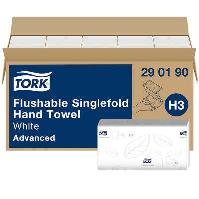 Tork Essuie-mains pliés en V blancs H3, Advanced, délitables, 15 x 250 feuilles, 290190