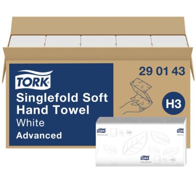 Tork Essuie-mains pliés en V doux blancs H3, Advanced, économiques, 15 x 250 feuilles, 290143
