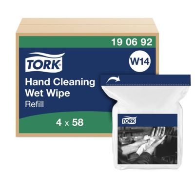 Tork Lingettes humides pour Nettoyage des mains blanc W14, 4 x 58 lingettes, 190692