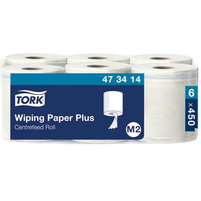 Tork Papier d'Essuyage Plus blanc M2, Dévidage central, 6 x 450 feuilles, 473414