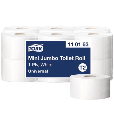 Tork Papier Toilette mini Jumbo blanc T2, Universal, 1 pli, 12 x 240 m, 110163