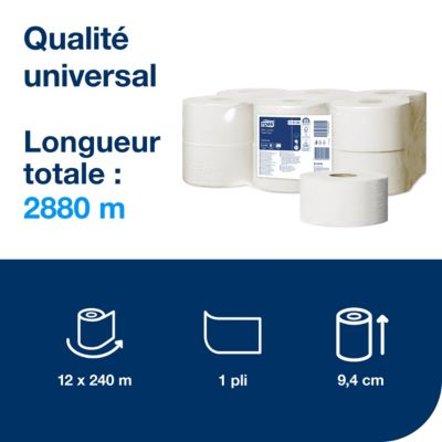 Tork Papier Toilette mini Jumbo blanc T2, Universal, 1 pli, 12 x 240 m ...