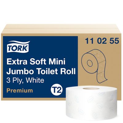 Tork Papier Toilette mini Jumbo extra-doux blanc T2, Premium, 3 plis, 12 x 120 m, 110255