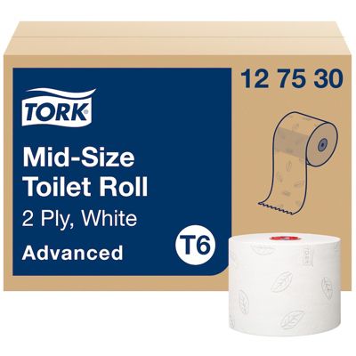Tork Papier Toilette Rouleau Mid-size blanc T6, Advanced, 2 plis, 27 rouleaux, 127530