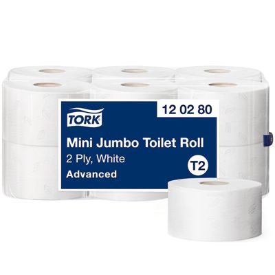 Tork Papier toilette rouleau Mini Jumbo blanc T2, Advanced, 2 plis, 12 x 170 m, 120280