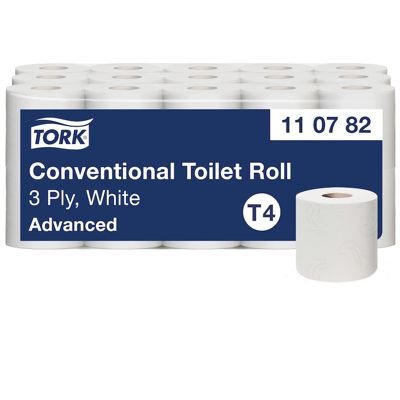 Tork Papier Toilette Rouleau traditionnel blanc T4, Advanced, 3 plis, 30 x 250 feuilles, 110782