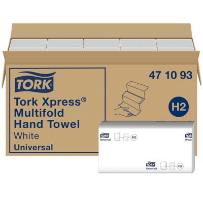 Tork Xpress Essuie-mains interfoliés blancs H2, Universal, 1 pli, pliage en Z, 100 % fibres recyclées, 20 x 250 feuilles, 471093