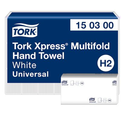 Tork Xpress Essuie-mains interfoliés blancs H2, Universal, 100 % fibres recyclées, 21 x 160 feuilles, 150300