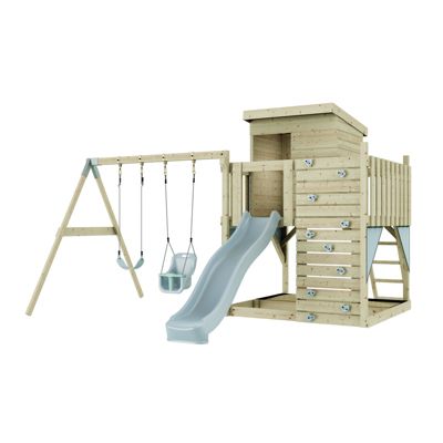 Tour de jeux PolarPlay Björn Aire de jeux portique bois avec balançoire et mur d'escalade avec toboggan & échelle d'escalade