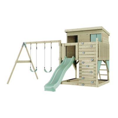 Tour de jeux PolarPlay Nils Aire de jeux portique bois avec balançoire et mur d'escalade avec toboggan & échelle d'escalade
