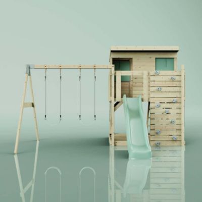 Tour de jeux PolarPlay Nils Aire de jeux portique bois avec balançoire et mur d'escalade avec toboggan & échelle d'escalade