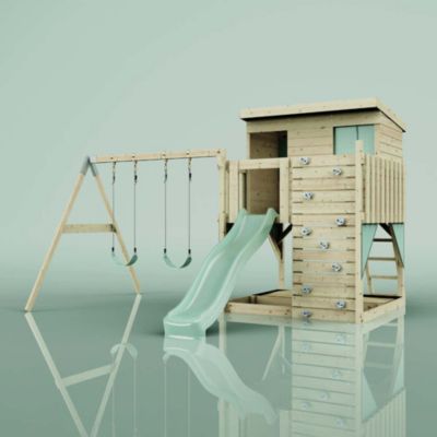 Tour de jeux PolarPlay Nils Aire de jeux portique bois avec balançoire et mur d'escalade avec toboggan & échelle d'escalade