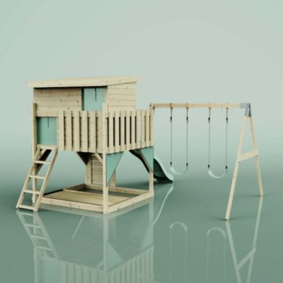 Tour de jeux PolarPlay Nils Aire de jeux portique bois avec balançoire et mur d'escalade avec toboggan & échelle d'escalade