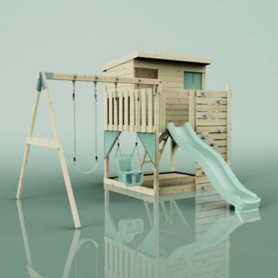 Tour de jeux PolarPlay Nils Aire de jeux portique bois avec balançoire et mur d'escalade avec toboggan & échelle d'escalade