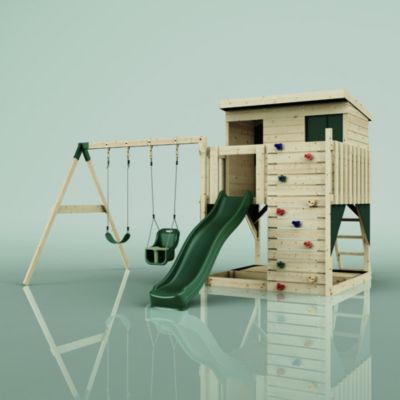 Tour de jeux PolarPlay Nils Aire de jeux portique bois avec balançoire et mur d'escalade avec toboggan & échelle d'escalade
