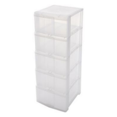 WeValley Tour de rangement - Noir transparent et Blanc - sur roulettes, 5  tiroirs