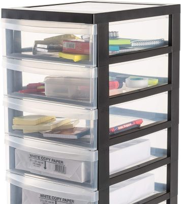 Tour de rangement plastique sur roulettes A4, 10 Petits Tiroirs, Noir, DC-010, Iris Ohyama