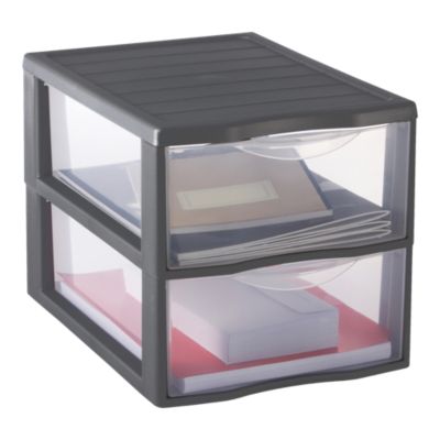 Tour en plastique 2 tiroirs Kontor gris H.25,5 x l.26 x P.36,5 cm