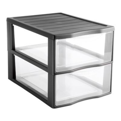 Tour en plastique 2 tiroirs Kontor gris H.25,5 x l.26 x P.36,5 cm