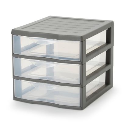 Tour en plastique 3 tiroirs Kontor gris H. 17 x L. 21 x P. 18 cm